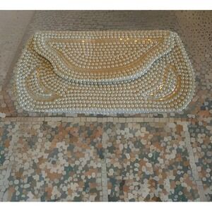 Bon Soir Italian Beaded Clutch Purse Faux Pearl Bugle Beads Vintage AS‎ IS